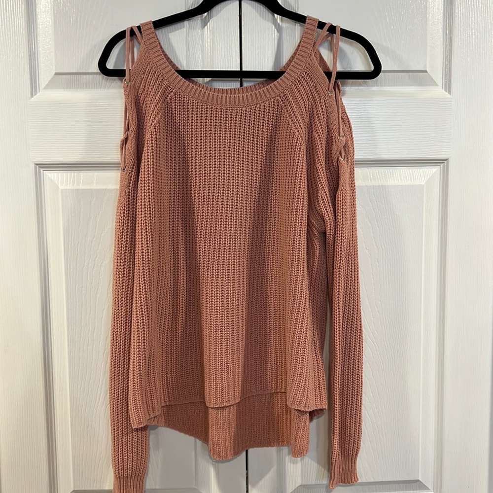 Mauve Sweater with Criss Cross Shoulder Detail